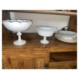 Vintage Milk  Glass pedestal compote & hobnail