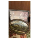 Antique reverse painting on convex bubble glass