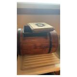 Antique wooden barrel style tabletop butter churn