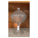 Vintage pressed clear glass covered compote or