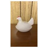Vintage milk glass hen on a nest lidded candy