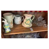 Assorted glassware/trinkets and ceramic tea items