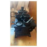 Vintage Miniature Queen Black Cast Iron Stove &