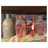 Lot of 4 vintage glass milk bottles with carrier