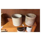 Antique salt glazed stoneware crocks (both