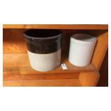 Antique salt glazed stoneware crocks (both
