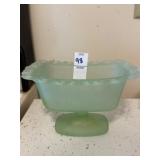 Vintage frosted mint green footed dish with lace