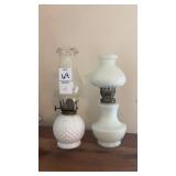 Vintage white milk glass oil lamps (2)