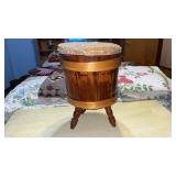 vintage wooden banded barrel-style sewing bucket