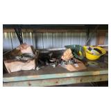 Lot of Pulley Wheels, Metal Parts and Hardhat