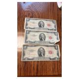 Lot of 3 1953 $2 Red Seal Bills