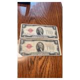 Lot of 2 1928 G $2 Red Seal Bills