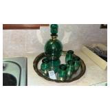 Mid-century Bohemian emerald green glass liqueur