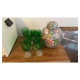 Vintage Oriental Ginger Jar and Green Glass