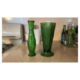 2 Green Glass Vases