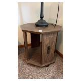 Vintage MCM octagonal wooden end table with brass