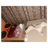 Jumbo sunglasses, bird figure, golf decor, etc