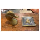 Brass Duck Bookend and Chinese Tray