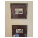 Pair of vintage framed and matted black-and-white