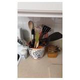 Handmade and painted pottery bowl with kitchen