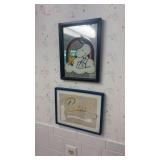Art in Bathroom, Clock and Faux Plant