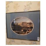 Matted framed print scene with canal boat