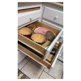 2 drawer lots - wooden bowls, spatulas, tongs,