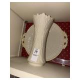 Vintage cream porcelain vase and plate lot