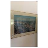 Framed vintage aerial print of a European town