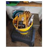 Lot of buckets, gloves etc