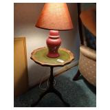 Antique pie table 13' dia 20' tall and lamp