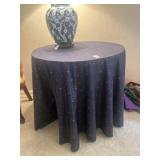 Small wooden round accent table w Blue Table