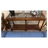 Vintage two-tier walnut and glass console table
