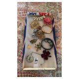 Tray Lot of Great Costume Bengals, Brooches, and