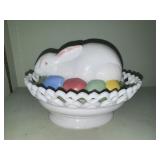Vintage milk glass rabbit on lacey base