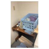 Wooden Washroom Table and Contents