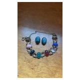 Vintage Multi-Stone Scarab Bracelet and Matching