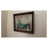 Vintage Boat Oil Painting