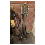 Vintage solid brass companion fireplace tool set
