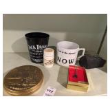 Shelf lot of misc - coal tie clip, sample (?),
