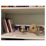 Shelf lot - anchor decor, brass candle holder,