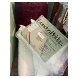 Lot of assorted linens and bedspreads, pillows,