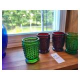 4 red & green Hobnail votive candle holders