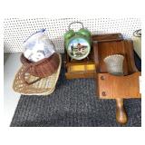 John Deere clock & vintage wooden candle holder,