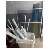 Lot of blinds, screens, bins, and rods