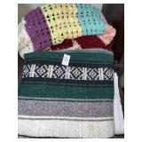 Vintage knitted afghans & variety of blankets