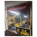 Us Arny sign and Budweiser mirror