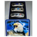 3 AMERICAN EAGLE FOLDING KNIVES WITH CASE