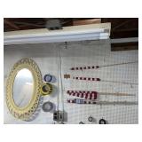 Wicker wall mirror, American flags & variety of