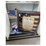Americana framed wall decor, bank & variety lot